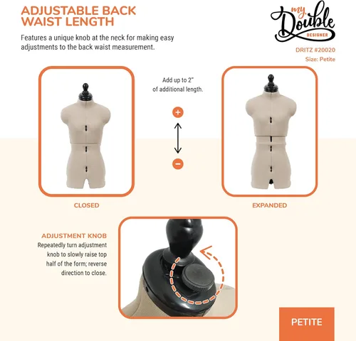 Miniatura 7 de Dritz My Double Designer - Maniquí de costura ajustable de talla pequeña de EE. UU. 0-6, maniquí de ropa femenina para coser, ajustar y drapear
