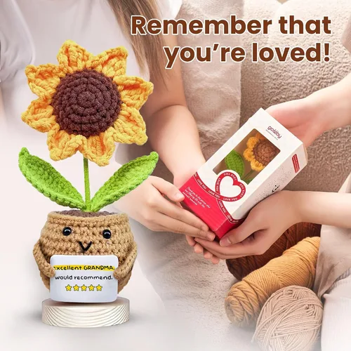 Miniatura 6 de Muñeca de Girasol Positiva de Gossby Tejida a Crochet con Tarjeta - Excelente, la Abuela Lo Recomendaría - Regalo para la Abuela de Nieta, Nieto