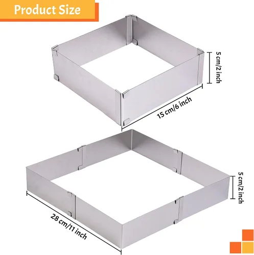 Miniatura 2 de TXIN Molde cuadrado de acero inoxidable para tartas, molde de mousse, ajustable de 6 a 11 pulgadas