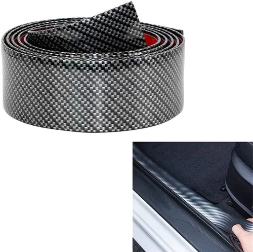 Miniatura 8 de Protector universal de fibra de carbono para puerta de automóvil, adhesivo flexible y autoadhesivo para umbral de puerta de auto, SUV, camión, Negro