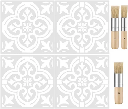 findTop Juego de 7, plantillas de pared de estilo mandala moderno, plantilla de pintura con patrón de azulejos (12 x 12 pulgadas) con pinceles de