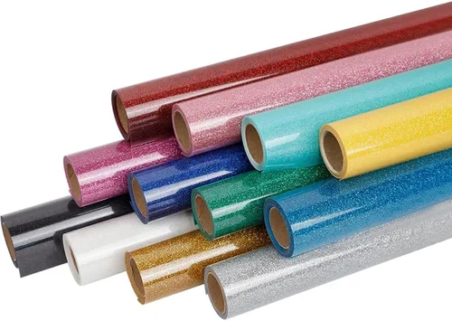FUNKAKA Paquete de vinilo HTV de transferencia de calor con purpurina, 12 rollos de vinilo para planchar de 12 pulgadas x 3 pies para camisetas, 12