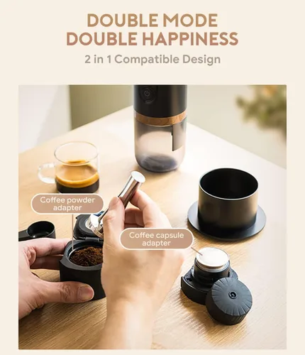 Miniatura 5 de Cafetera eléctrica portátil de café expreso, cafetera eléctrica compatible con cápsulas NS y posos de café para campamento, viajes, hogar. Versión