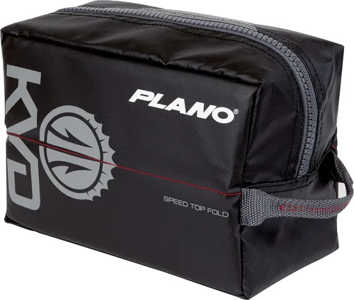Plano KVD Wormfile Signature Series Speedbag, pequeño, tela recubierta de TPE negro con interior rojo, almacenamiento de pesca suave resistente al