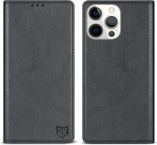 Miniatura 27 de ZZXX Funda tipo cartera para iPhone 14 con bloqueo RFID, soporte de ranura para tarjetas, funda protectora de cuero magnético fuerte plegable