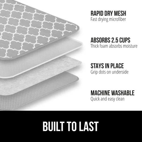 Miniatura 2 de GORILLA GRIP Tapete de microfibra ultra absorbente de agua, malla gruesa de secado rápido, almohadilla antideslizante para platos de fregadero