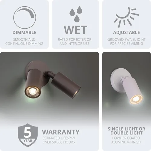Miniatura 6 de Cilindro LED sola ajustable interior o exterior luz de pared 3000K en negro