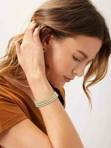 Miniatura 2 de Long tiantian Pulsera de cuentas de oro para mujer, pulseras apilables de cuentas doradas, pulsera elástica de 3 piezas, pulsera de cuentas