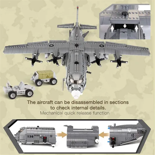 Miniatura 5 de AC-130 Gunship - Juego de bloques de construcción de aviones de 1713 piezas WW2, kit de modelo de construcción para adultos y adolescentes, avión