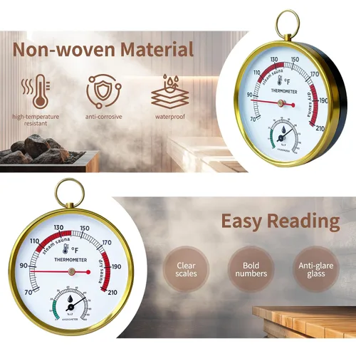 Miniatura 4 de Termómetro de sauna Fahrenheit e higrómetro, cordón mejorado montado para caja de sauna de vapor portátil, ideal