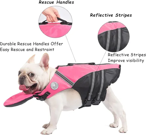 Miniatura 5 de Chaleco salvavidas para perro, chaleco salvavidas para bulldog francés para nadar en barco, chaleco de natación para perros con flotador de barbilla