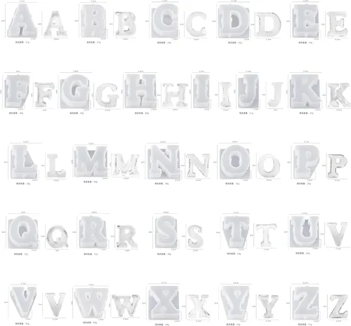Miniatura 4 de Paquete de 26 moldes de fundición de resina con letras A-Z – Molde de silicona para fabricación de velas y decoración del hogar blanco