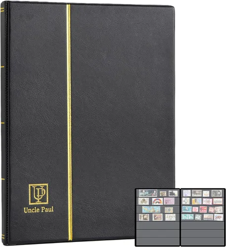 Álbumes de sellos con 140 bolsillos, libros de stock con mangas de 1.378 x 7.756 in, 10 páginas negras de doble cara con cubierta negra acolchada de