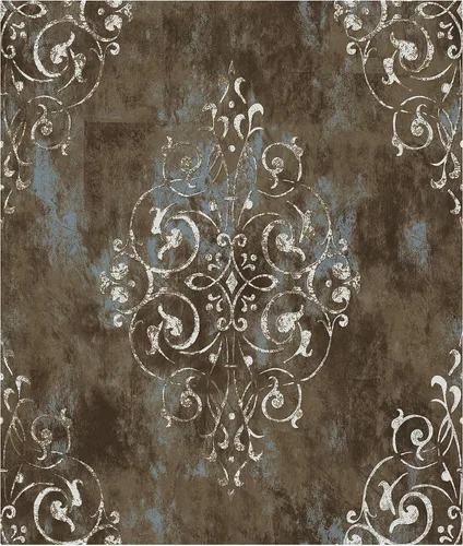 HAOKHOME Papel tapiz vintage para despegar y pegar, damasco marrón/beige/verde azulado, papel de pared para baño, dormitorio, decoración del hogar,