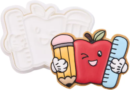 Miniatura 28 de Juego de cortador de galletas de regreso a clases con sellos de émbolo, 11 piezas, regalos de cocina, cumpleaños, vacaciones, ácido poliláctico 3D