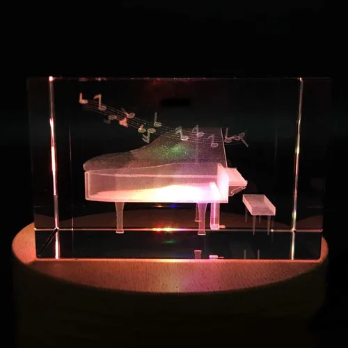 Miniatura 7 de Piano pisapapapeles 3D grabado con láser en cubo de cristal para graduación, Navidad, cumpleaños, día de San Valentín
