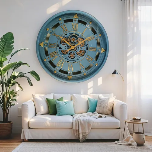 Miniatura 3 de ImprovingLife The Gears Clock - Reloj de pared de 26 pulgadas con engranajes móviles reales línea Bélgica con cubierta de cristal (azul, 26 pulgadas)