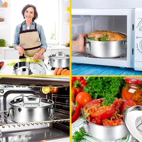 Miniatura 6 de Maxcheck Paquete de 3 moldes de flan con tapa, sartén de acero inoxidable de 1.5 cuartos de galón, compatible con olla de 6 cuartos de galón