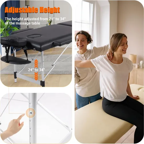 Miniatura 5 de VIRRMO Mesa de Masaje Portátil con Estirador de Cuello, Cama de Masaje Ligera de 84 Pulgadas, Cama Ajustable para Pestañas, Mesa de Tatuaje