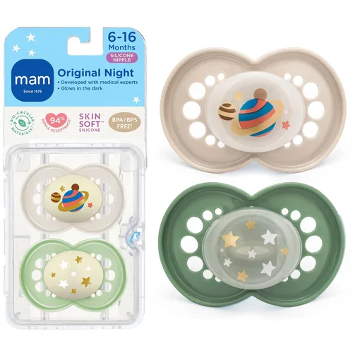 Miniatura 8 de MAM Chupetes originales de día y noche, chupete Binky para 6-16 meses, silicona sin BPA, brilla en la oscuridad, mejor para bebés recién nacidos