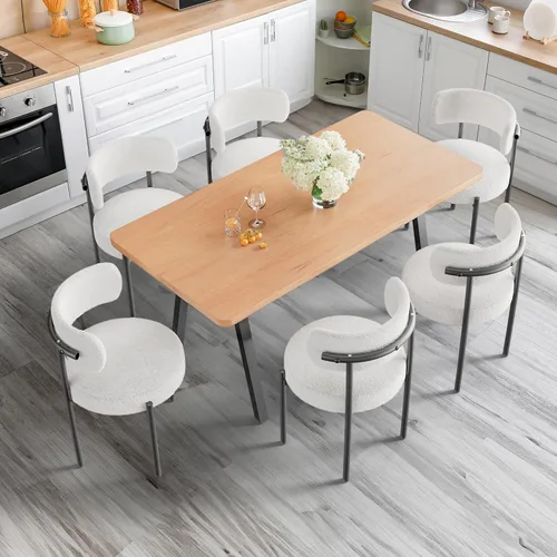 Miniatura 9 de PatioPerk - Juego de 6 sillas de comedor Boucle, de color gris claro, estilo de mediados de siglo moderno, con respaldo curvo, tapizadas en sherpa