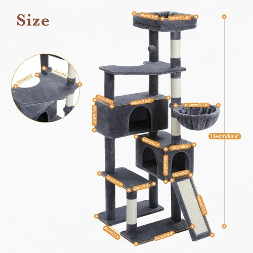Miniatura 6 de PAWZ Road Árbol para gatos, torre para gatos de 60 pulgadas con condominios dobles, perca espaciosa, cesta acogedora y postes rascadores cubiertos