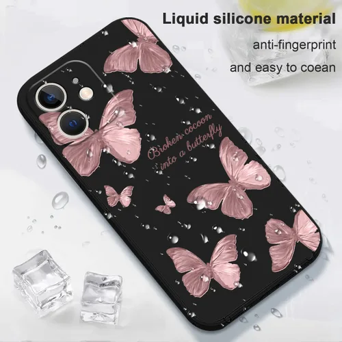 Miniatura 6 de LEECG Funda para iPhone 12 Mini, diseño creativo con estampado floral, funda antiarañazos de microfibra suave, funda de silicona líquida para Negro