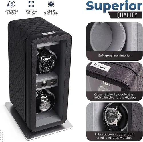 Miniatura 3 de Heiden Monaco - Bobinadora de reloj doble en cuero negro, funciona con pilas o adaptador de CA, 12 ajustes de programa, cuero vegano cosido