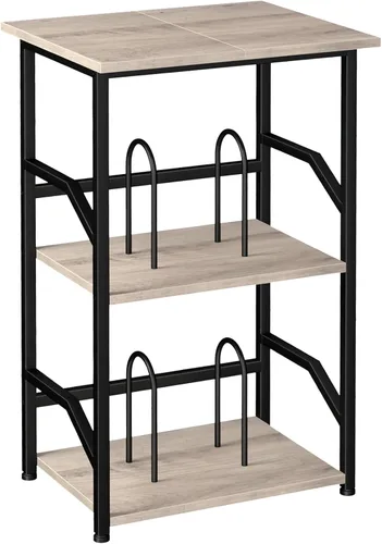 Miniatura 10 de LOAKEKEL Soporte para tocadiscos con almacenamiento de vinilo, mesa auxiliar de 3 niveles con estante, soporte giratorio alto con divisores