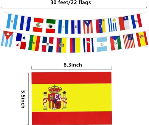 Miniatura 2 de Banderas de cuerda para decoración de América Latina, 22 banderas de países de habla española, banderines para decoración de eventos del mes