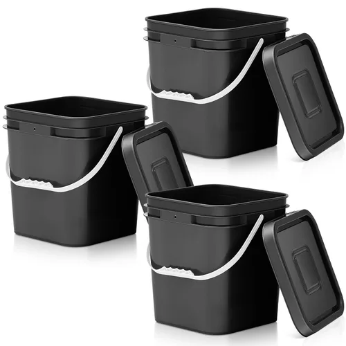Miniatura 7 de Mumufy 5 piezas de 13.25 litros de cubeta cuadrada de grado alimenticio con tapa, cubeta cuadrada con asas de plástico para almacenamiento de Blanco