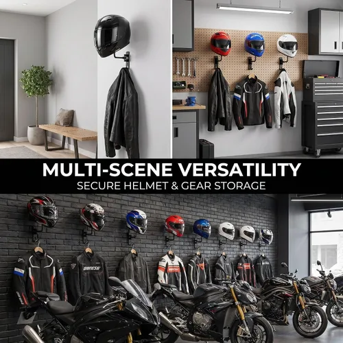 Miniatura 6 de Shimeyao Soporte de pared para casco de motocicleta, rotación de 180°, soporte de exhibición con 2 ganchos para hombres y mujeres, abrigos