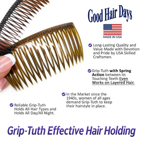 Miniatura 4 de Grip-Tuth Peines – Juego de 2 peines laterales para el cabello – Peines para todo tipo de cabello – Accesorios decorativos y de peinado para mujer