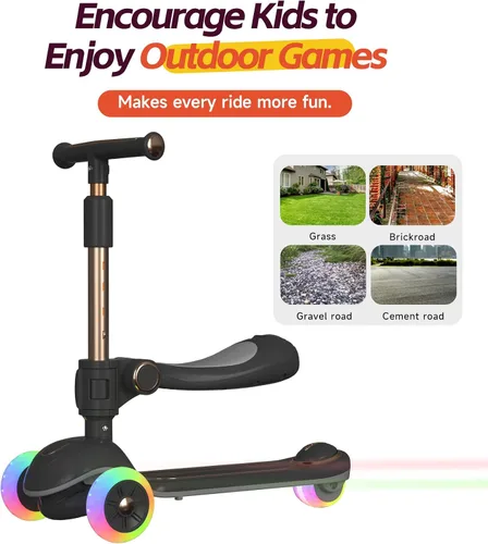 Miniatura 6 de 2-in-1 Toddler Scooter with Seat, First Scooter for Kids Ages 2–5, Sit-to-Stand Training Scooter, 3 Wheel Lean-to-Steer, Adjustable Handlebars