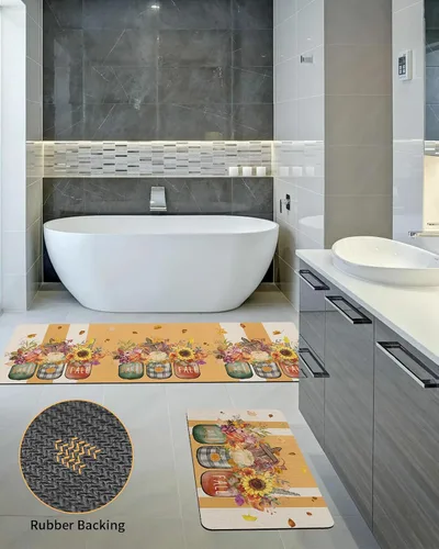 Miniatura 5 de Tapete de baño de otoño de Acción de Gracias para bañera, antideslizante, de secado rápido y absorbente, de tierra de diatomeas, tapete lavable