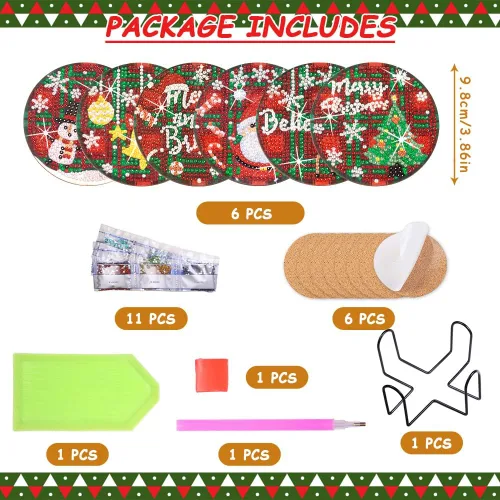 Miniatura 2 de Praise V Do Juego de 6 posavasos de pintura de diamante con soporte de base de corcho, posavasos de Navidad para principiantes, adultos