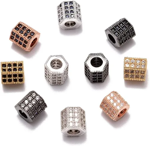 Miniatura 9 de AD Beads Corona de diamantes de imitación de circonita con agujero grande, cuentas espaciadoras (10 unidades, corona transparente sobre oro