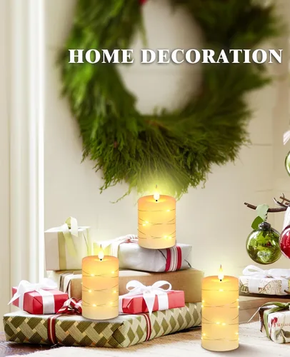 Miniatura 5 de Da by Velas sin llama con tira de luces, velas que funcionan con pilas, velas LED parpadeantes con control remoto y temporizador, cera real, paquete