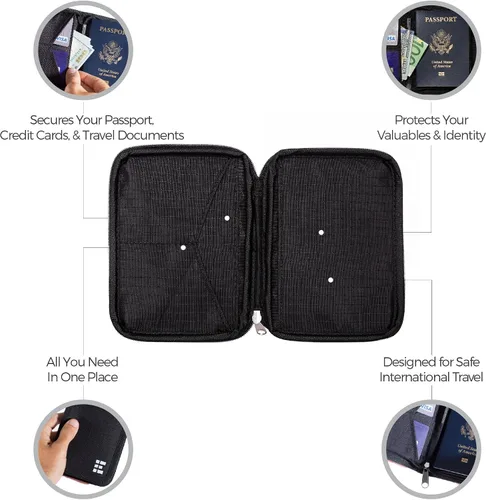Miniatura 6 de Zero Grid Cartera de pasaporte portadocumento de viaje con bloqueo RFID