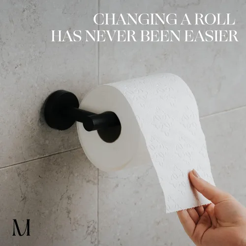 Miniatura 4 de Marmolux Acc Juego de 2 piezas de accesorios de baño negro mate - Toallero de mano para pared de baño + soporte de papel higiénico negro