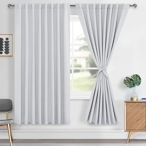 Miniatura 94 de Hiasan Cortinas opacas negras para dormitorio, cortinas opacas cortas de 45 pulgadas de largo, con aislamiento térmico, bolsillo para barra