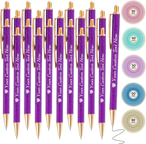Miniatura 72 de Hasta 100 bolígrafos personalizados con nombre a granel, bolígrafo con purpurina de impresión personalizada, grabado gratis, texto con logotipo