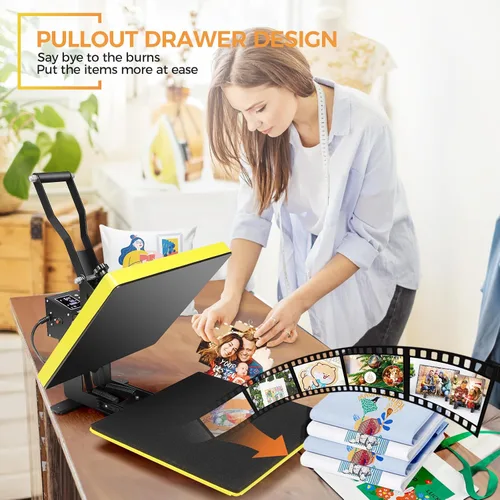Miniatura 5 de Whubefy - Máquina de prensa de calor de 15 x 15 con deslizamiento, máquina de prensa de calor digital con concha para impresoras de camisetas