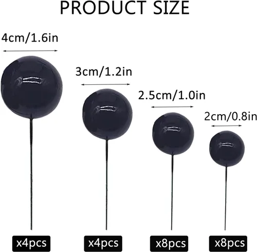Miniatura 2 de 24 bolas de espuma para decoración de tartas, mini globos, para cupcakes, bolas de burbujas, decoración de bricolaje para bodas, aniversarios, Negro