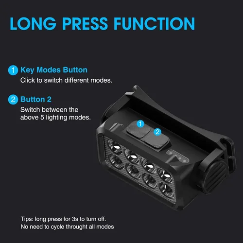 Miniatura 2 de Linterna frontal recargable 2 unidades, 8 LED, 2500 lúmenes, lámpara de cabeza ultraligera y brillante con sensor de movimiento, impermeable