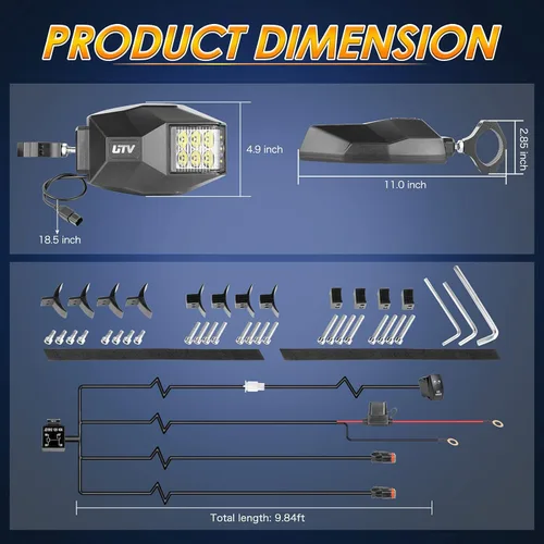 Miniatura 2 de Espejos Laterales UTV con Luces LED, Espejo Retrovisor Iluminado que se Ajusta a Jaula de Barra Antivuelco de 1.5"-2", Espejos Laterales RZR