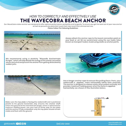 Miniatura 7 de WAVESRX Patented Aluminum Spike Beach Anchor Ultra-Light PWC, Jet Ski & Sand Anchor for Boat, Pontoon & Kayak Secure Anchoring Near Shore Ancla