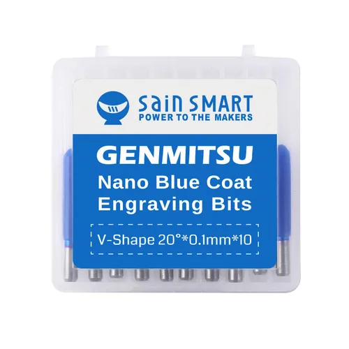 Miniatura 7 de Genmitsu 10 brocas de grabado de capa azul nano, punta de 20 grados de 0.004 in, vástago cónico en V de 1/8 pulgadas