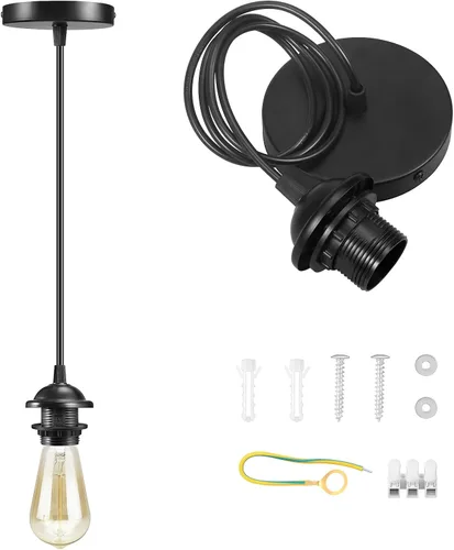 Miniatura 7 de LYOOWNG Cable de luz colgante con enchufe, luces colgantes estilo granja con cable enchufable, kit de cable de luz colgante de 15 pies de cuerda