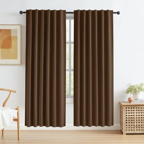 Miniatura 49 de Paneles de cortinas de ventana 100% opacas, con trabillas traseras, bolsillo para barra, gancho, cinturón, aspecto plisado, cortinas para sistema